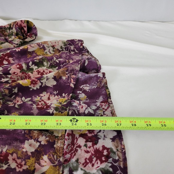 XXI Women Small Popover Tunic Top Floral Long Roll Tab Sleeve Pleated Scoop Neck - Picture 8 of 9